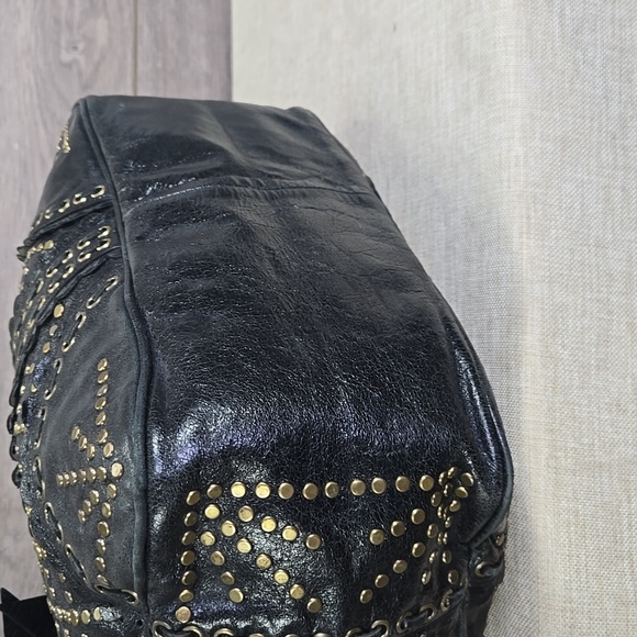 Isabella Fiore Black and Gold Studded Leather  Women's Bag - Picture 6 of 15